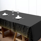 5 Pack Black Rectangular Waterproof Plastic Tablecloths with Gold Confetti Dots