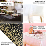 54" x 108" | 10 Mil Thick Confetti Dots Waterproof Tablecloth, PVC Rectangle Disposable Tablecloth - White/Gold