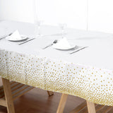 Confetti Dots Waterproof Tablecloth, PVC Rectangle Disposable Tablecloth - White/Gold