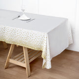 5 Pack White Rectangle Plastic Table Covers with Gold Confetti Dots, 54x108inch PVC Waterproof