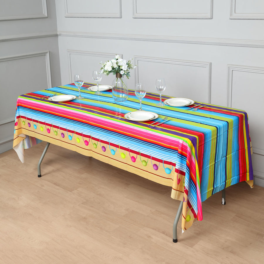 Mexican Serape Fiesta Disposable Plastic Rectangle Tablecloth, Cinco De Mayo Party Supplies