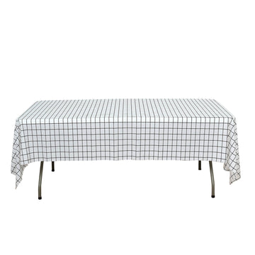 54"x108" Black White Checkered Waterproof Plastic Tablecloth, PVC Rectangle Disposable Table Cover