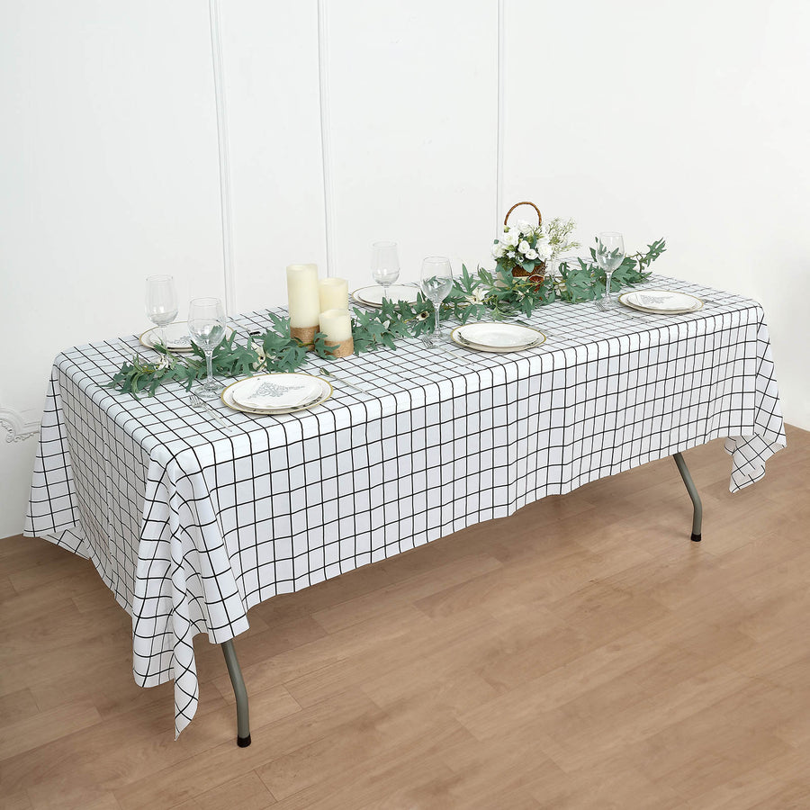 5 Pack Black White Checkered Rectangular Waterproof Plastic Tablecloths, 54x108inch Disposable