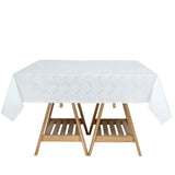 65" White Square Disposable Lace Design Tablecloth, Lace Print Embossed Tablecloth