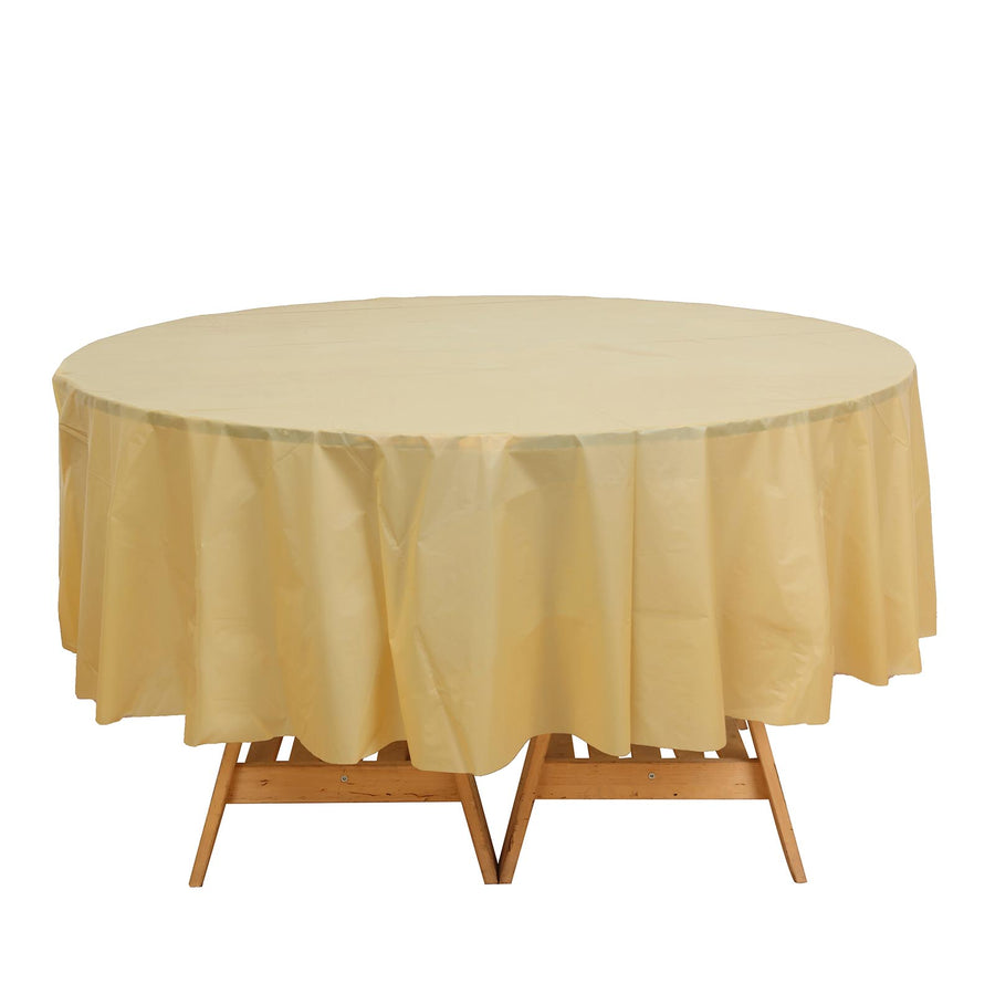 5 Pack Gold Round Waterproof Plastic Tablecloths, 84inch Disposable Table Covers