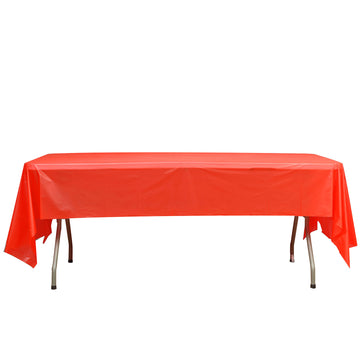 54"x108" Red Waterproof Plastic Tablecloth, PVC Rectangle Disposable Table Cover