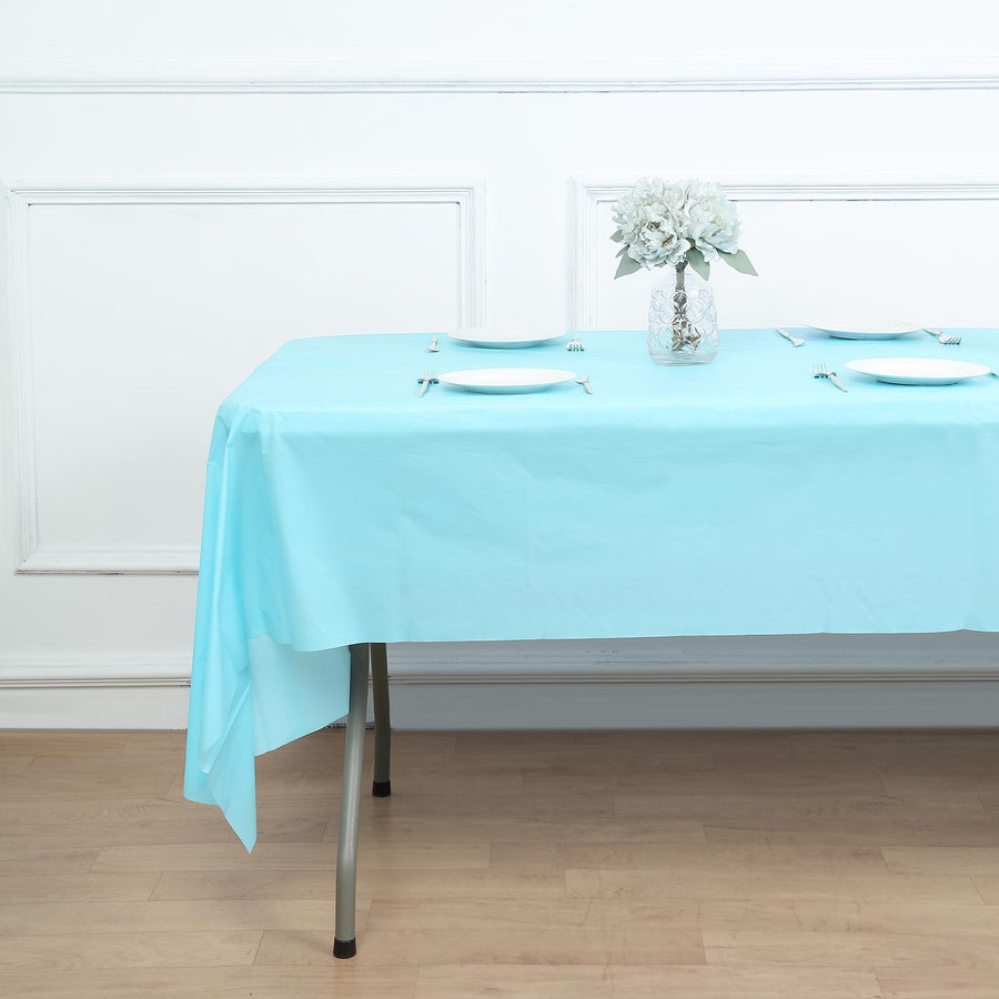 54x108inch Serenity Blue Rectangular Waterproof Plastic Tablecloth, PVC Spill Proof Disposable
