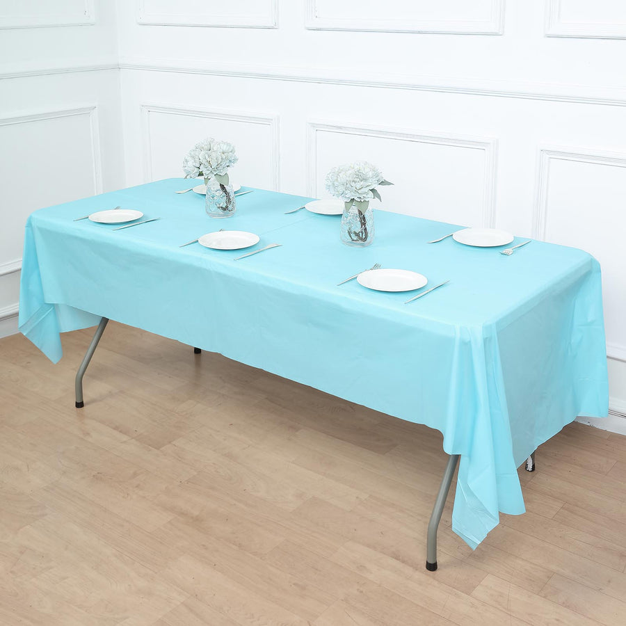 54x108inch Serenity Blue Rectangular Waterproof Plastic Tablecloth, PVC Spill Proof Disposable