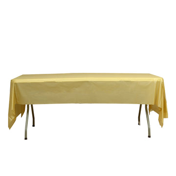 54"x108" Gold Waterproof Plastic Tablecloth, PVC Rectangle Disposable Table Cover