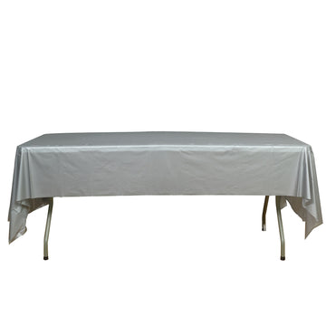 Silver Rectangle Plastic Table Cover, 54"x108" PVC Waterproof Disposable Tablecloth