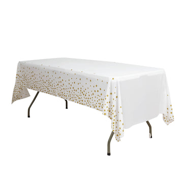 54"x108" White Gold Stars Sprinkled Plastic Tablecloth, Waterproof Rectangle Disposable Table Cover