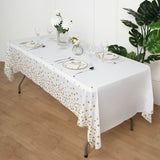 5 Pack White Rectangle Plastic Table Covers with Gold Stars