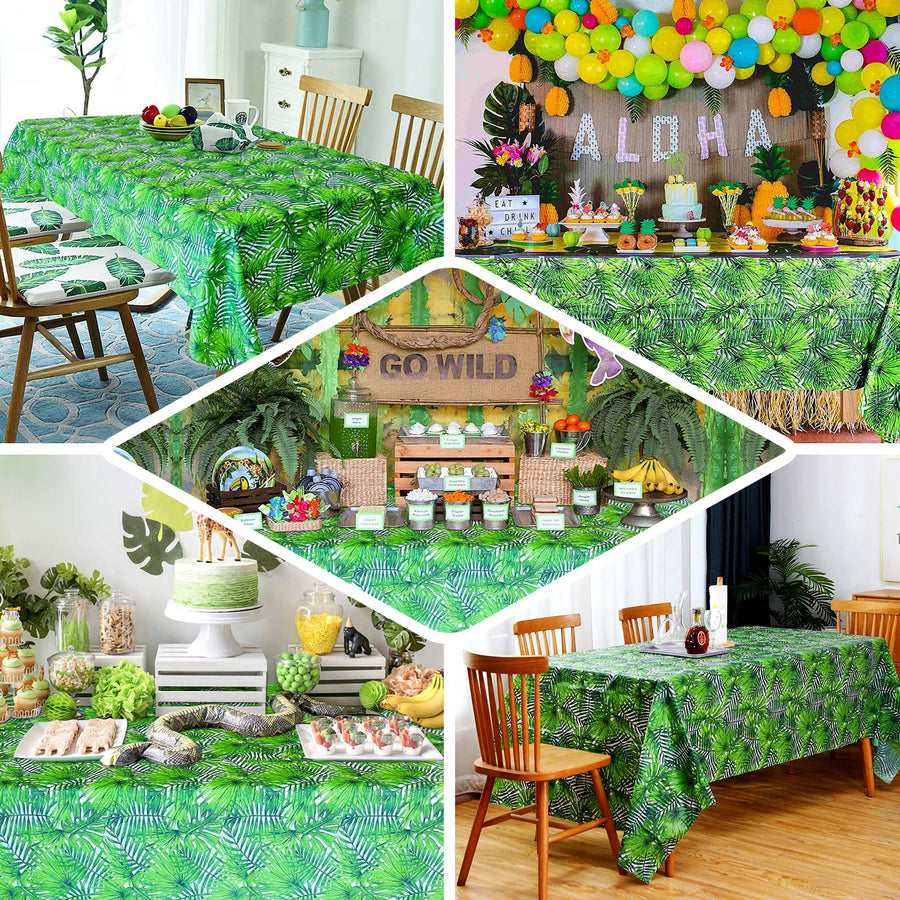 Tropical Leaf Plastic Rectangle Tablecloth, Waterproof Disposable PVC Tablecloth - 54x108Inch