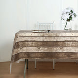 Charcoal Gray Rustic Wooden Print Plastic Vinyl Tablecloth, Waterproof Disposable PVC Tablecloth