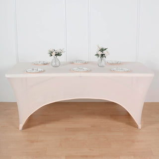6ft Blush Spandex Stretch Fitted Rectangular Tablecloth