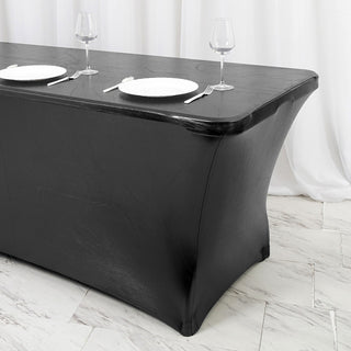 Durable and Easy-to-Maintain 6ft Metallic Black Rectangular Stretch Spandex Table Cover
