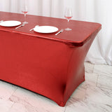 6FT Metallic Burgundy Rectangular Stretch Spandex Table Cover#whtbkgd