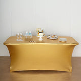 Transform Your Event with the 6ft Metallic Gold Rectangular Stretch Spandex Table Cover