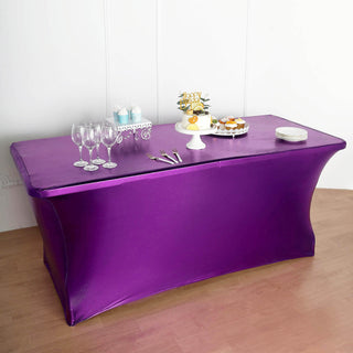 Add a Touch of Elegance with the 72"x30" Metallic Purple Rectangular Stretch Spandex Table Cover