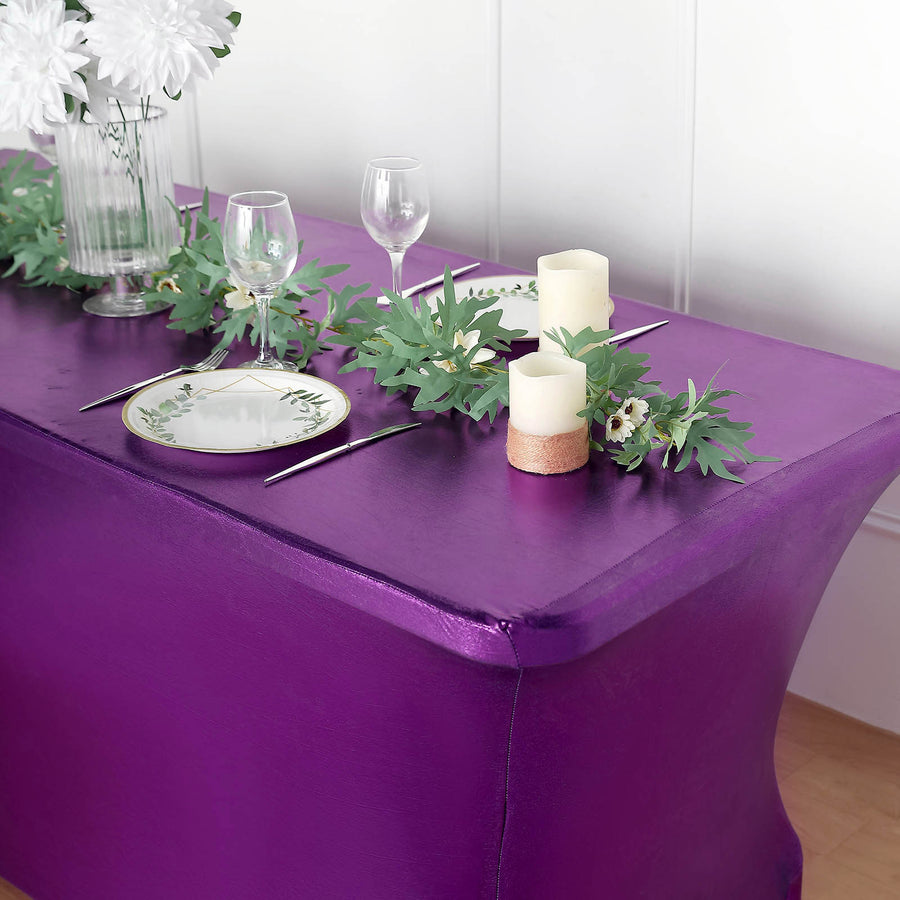 6FT Metallic Purple Rectangular Stretch Spandex Table Cover