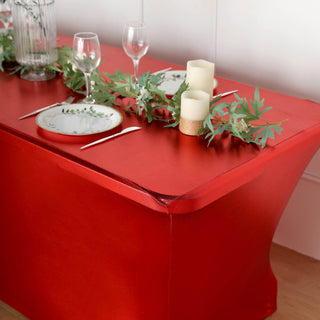 Create Unforgettable Events with the Metallic Red Rectangular Stretch Spandex Table Cover