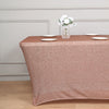 6ft Blush / Rose Gold Metallic Shimmer Tinsel Spandex Table Cover, Rectangular Fitted Tablecloth
