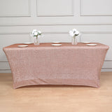 6ft Blush / Rose Gold Metallic Shimmer Tinsel Spandex Table Cover, Rectangular Fitted Tablecloth