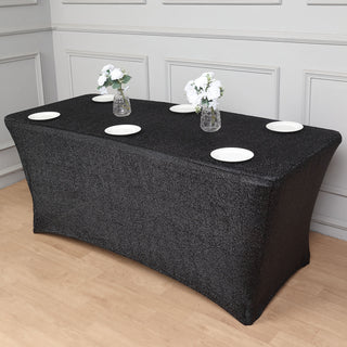 Create Unforgettable Memories with the 6ft Black Metallic Shimmer Tinsel Spandex Table Cover