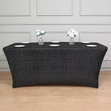 6ft Black Metallic Shimmer Tinsel Spandex Table Cover, Rectangular Fitted Tablecloth