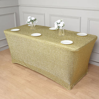 Make a Sparkling Statement with the Champagne Metallic Shimmer Tinsel Spandex Table Cover