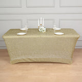6ft Champagne Metallic Shimmer Tinsel Spandex Table Cover, Rectangular Fitted Tablecloth