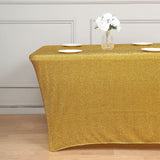 6ft Gold Metallic Shimmer Tinsel Spandex Table Cover, Rectangular Fitted Tablecloth