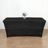 6ft Black Metallic Shimmer Tinsel Spandex Table Cover With Plain Top, Rectangular Fitted Tablecloth