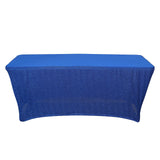 Royal Blue Metallic Shimmer Tinsel Spandex Table Cover With Plain Top, Rectangular Fitted Tablecloth