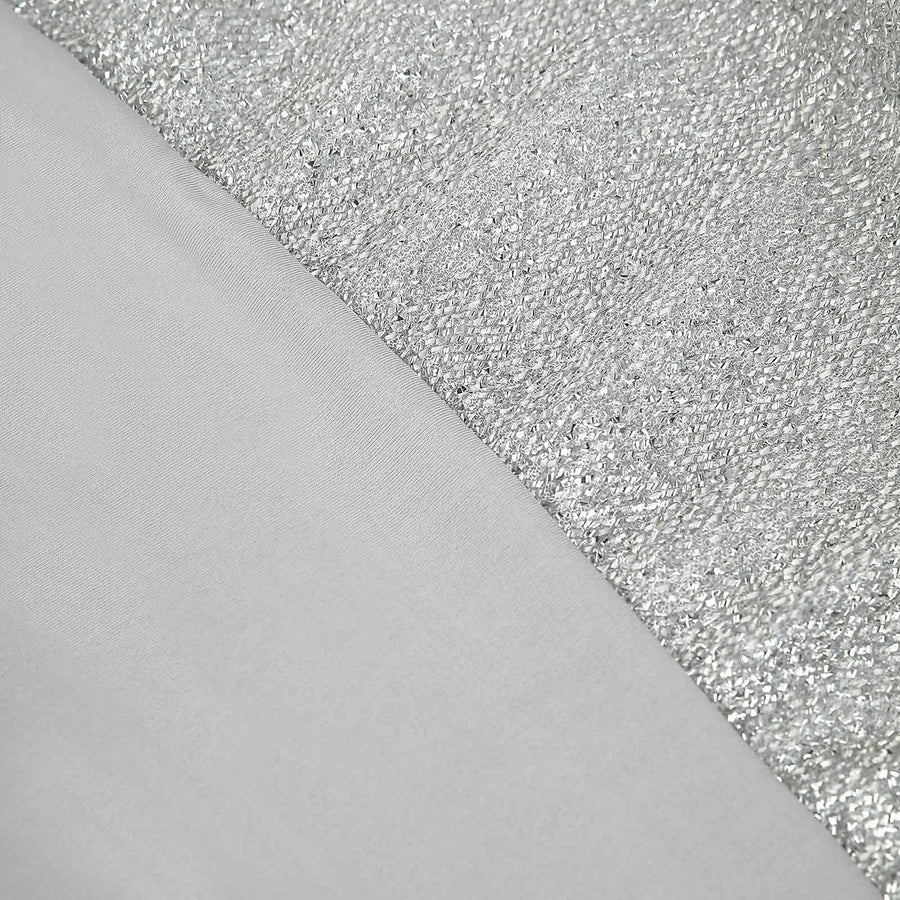 Metallic Shimmer Tinsel Spandex Table Cover With Plain Top, Rectangular Fitted Tablecloth#whtbkgd