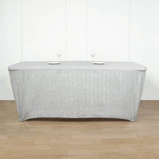 Elevate Your Event Decor with the 6ft Ruffled Metallic Silver Spandex Table Cover
