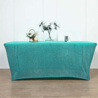 Add Elegance to Your Event with the 6ft Ruffled Metallic Turquoise Spandex Table Cover
