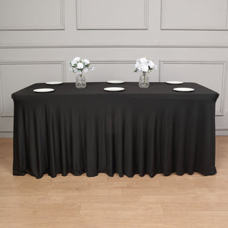 Black Wavy Spandex Fitted Rectangle 1-Piece Tablecloth Table Skirt