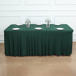 Add Elegance to Your Event with the 6ft Hunter Emerald Green Wavy Spandex Fitted Rectangle Tablecloth