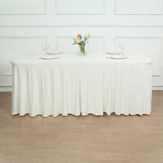 Elegant Ivory Wavy Spandex Tablecloth for a Touch of Class