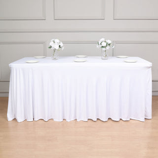 Elegant and Versatile: 6ft White Wavy Spandex Fitted Rectangle 1-Piece Tablecloth Table Skirt