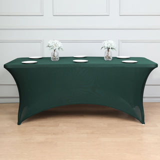Add Elegance to Your Event with the 6ft Hunter Emerald Green Spandex Stretch Fitted Rectangular Tablecloth