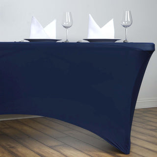 Make a Lasting Impression with the 6ft Navy Blue Rectangular Stretch Spandex Tablecloth