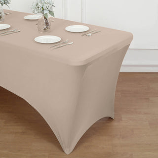Elegant and Versatile 6ft Nude Spandex Stretch Fitted Rectangular Tablecloth