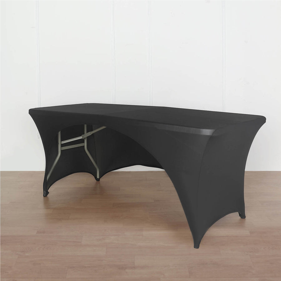 6ft Black Open Back Stretch Spandex Table Cover, Rectangular Fitted Tablecloth