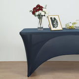 6ft Navy Blue Open Back Stretch Spandex Table Cover, Rectangular Fitted Tablecloth