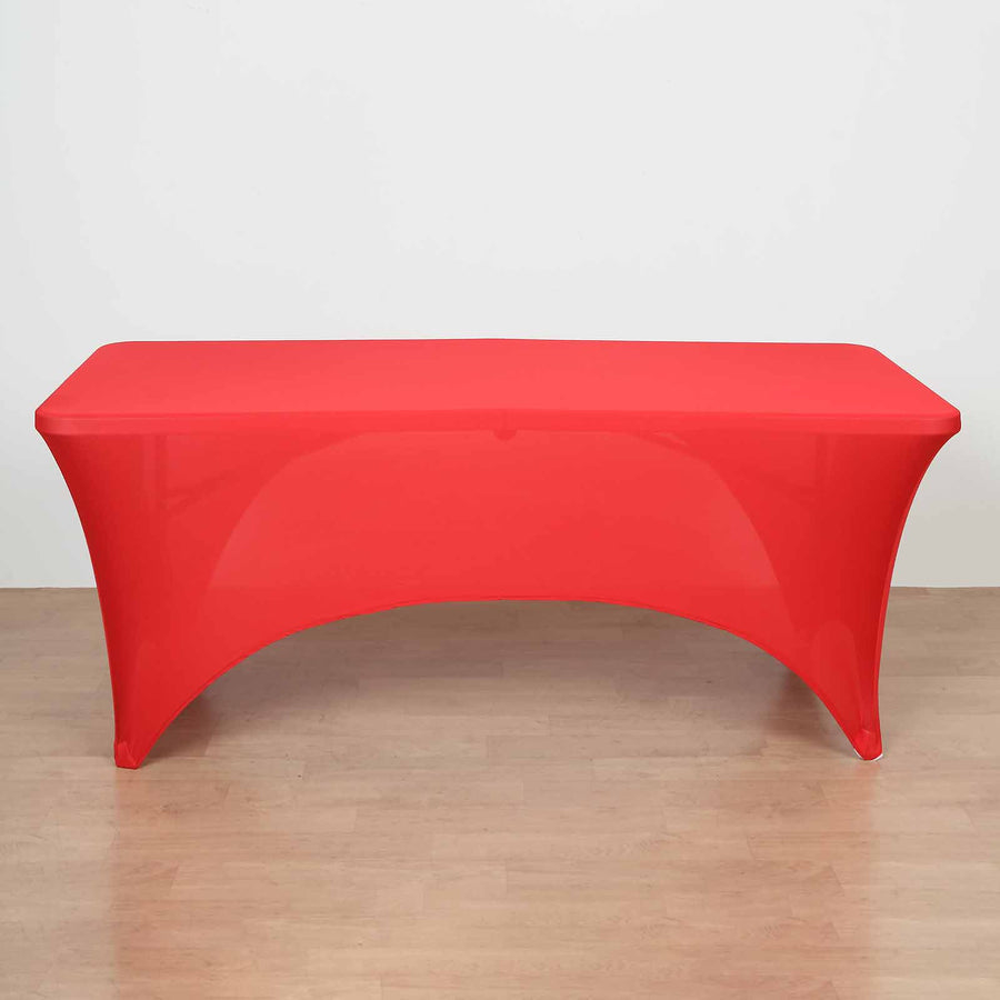 6ft Red Open Back Stretch Spandex Table Cover, Rectangular Fitted Tablecloth