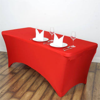 Elevate Your Event with the 6ft Red Rectangular Stretch Spandex Tablecloth