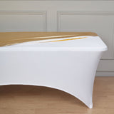 Metallic Gold Spandex Stretch Fitted Banquet Table Top Cover 6ft Wrinkle Free Fitted Table Cover