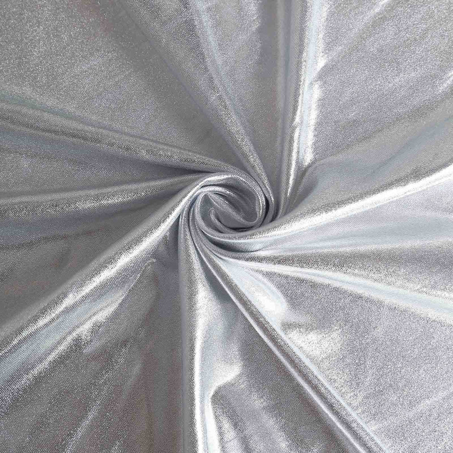 6ft Metallic Silver Spandex Stretch Fitted Banquet Table Top Cover#whtbkgd